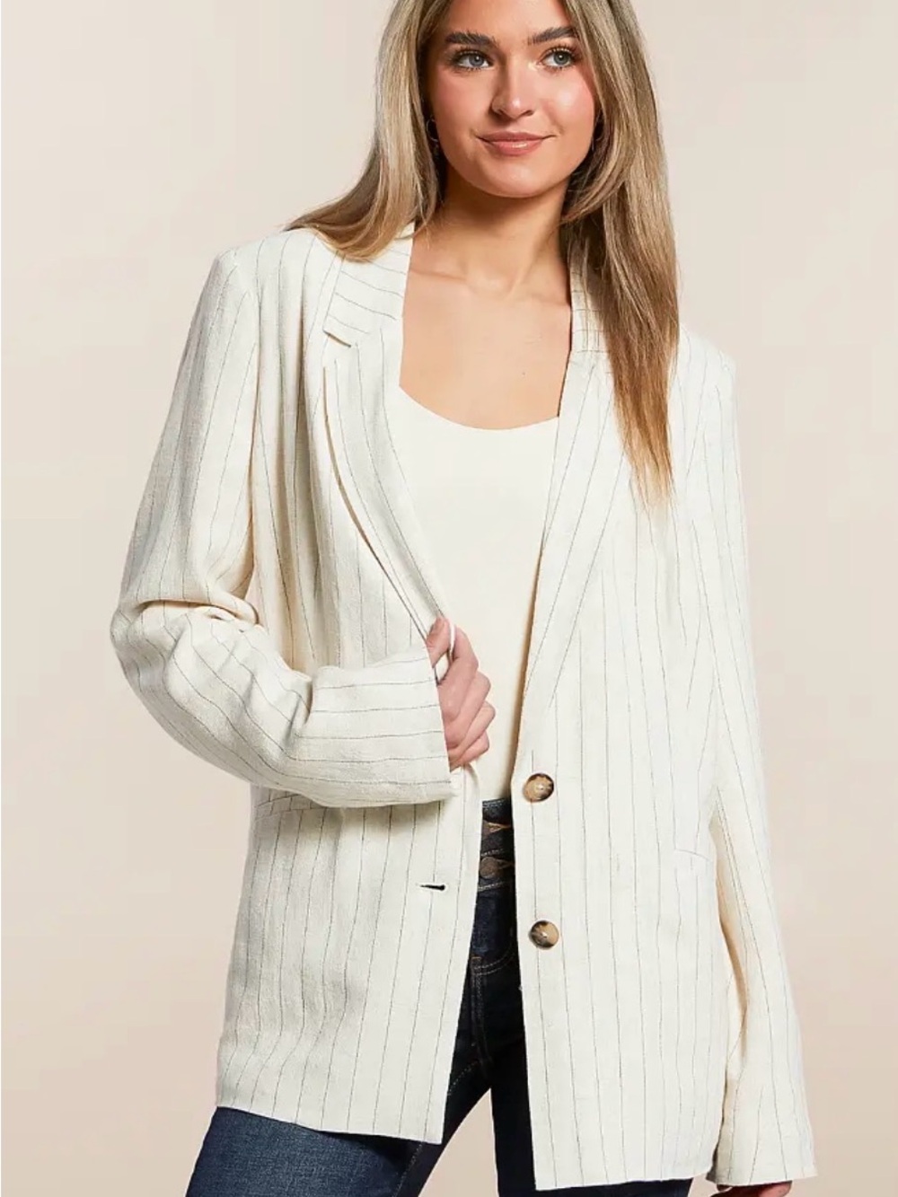Z Supply Livingston Pinstripe Linen Blazer Flax M